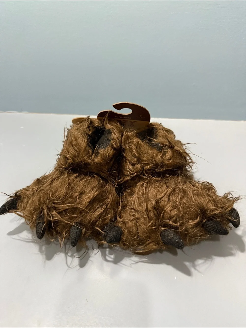Lazy One Brown Furry Bear Paw Slippers